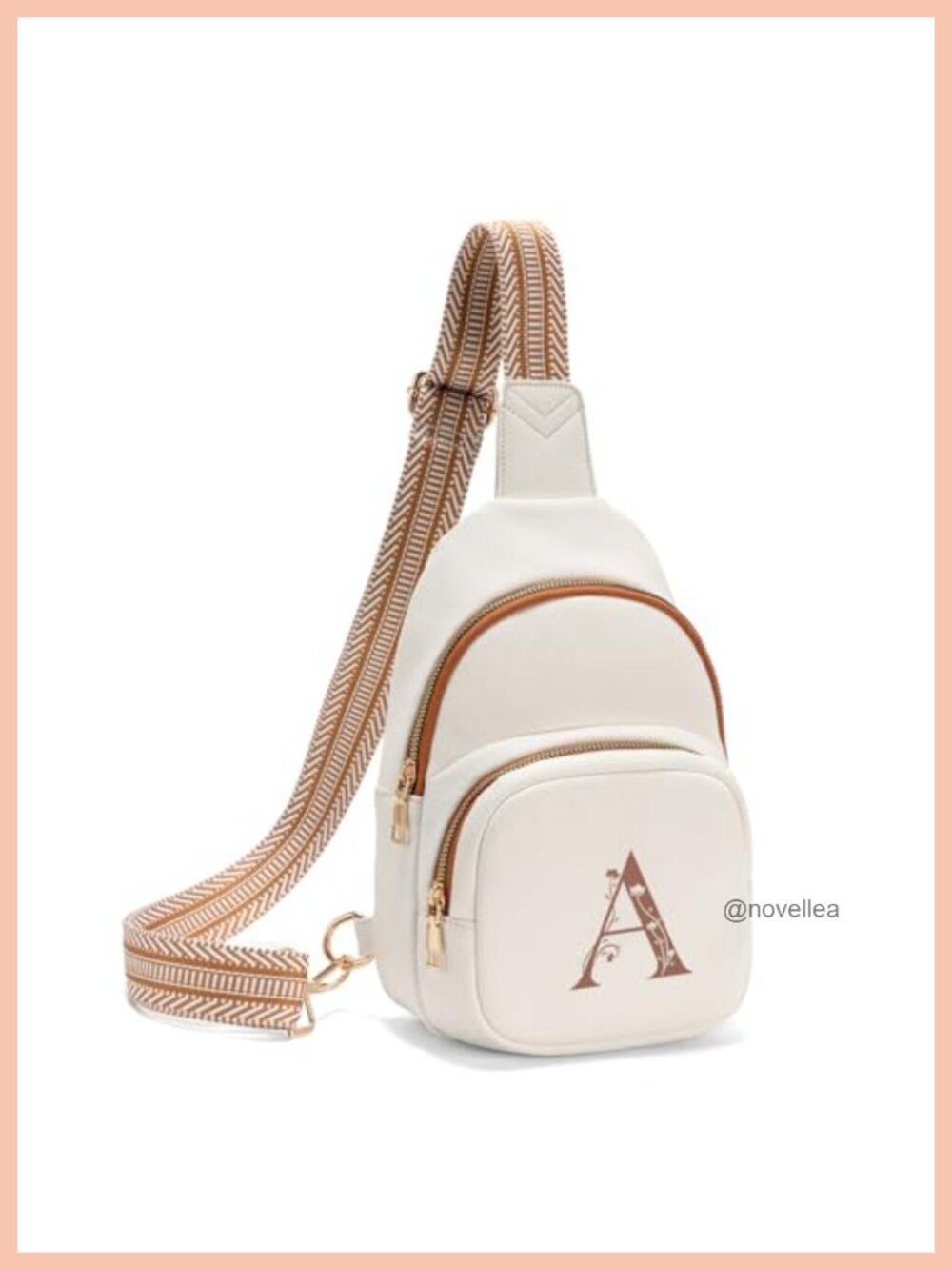 Personalized Embroidered Initial PU Leather Sling Crossbody Bag with Adjustable